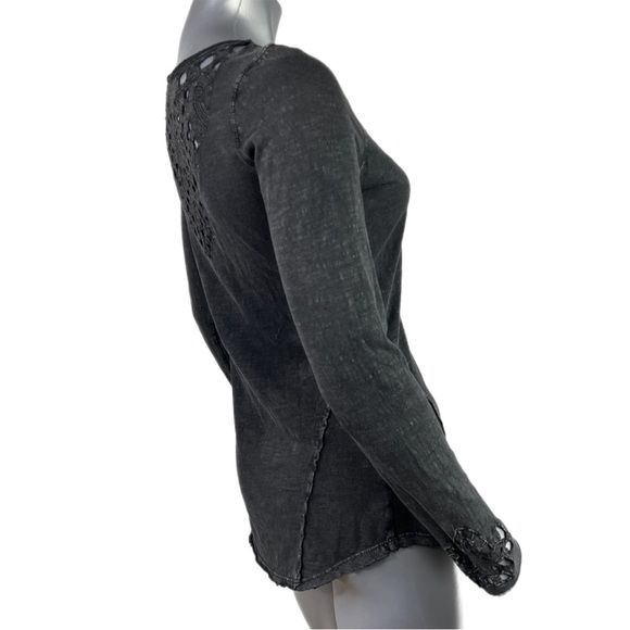 Free People | Luna Cut Out Henley Top Distressed Black size Medium - Picture 5 of 11